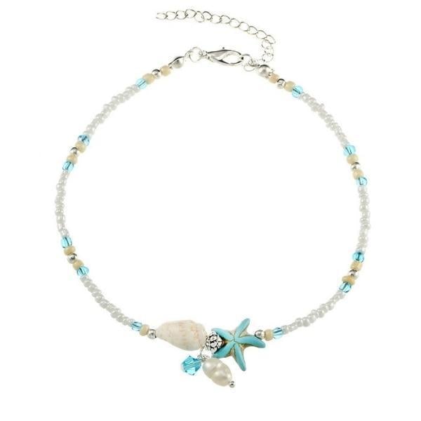 Elegantes tobilleras con diseño de estrella y concha, adornadas con piedras naturales preciosas