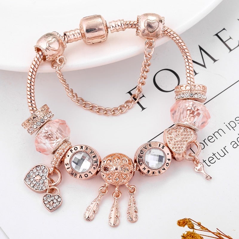 Pulsera atrapasueños Rose mágica con elegantes charms de plata de ley
