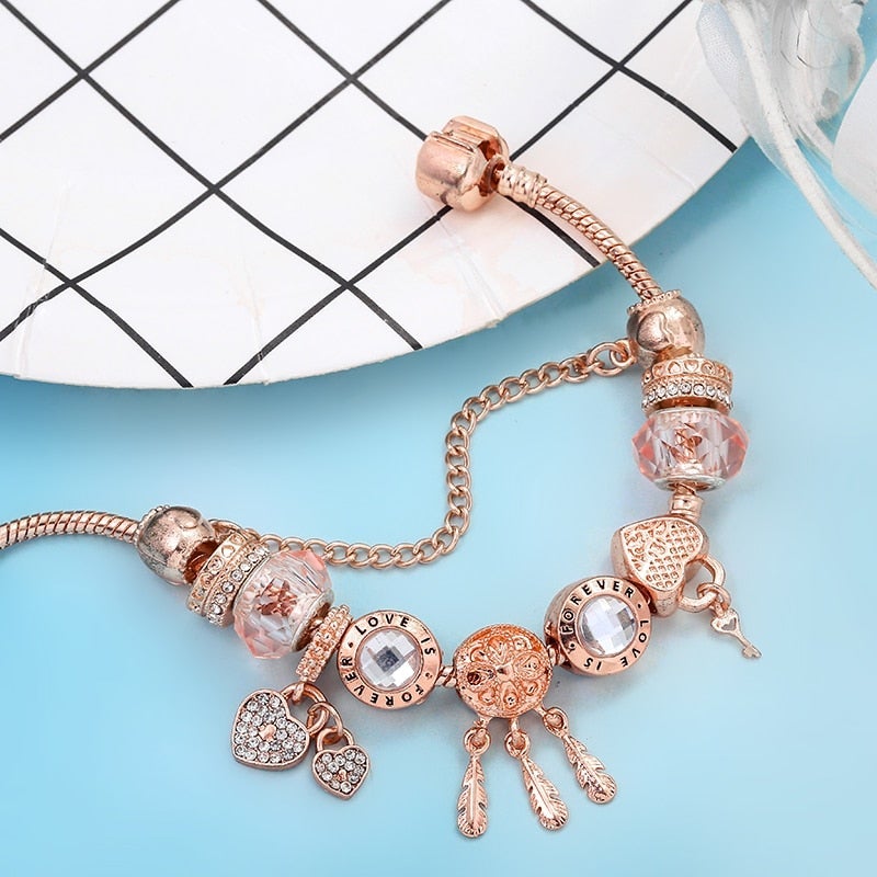 Pulsera atrapasueños Rose mágica con elegantes charms de plata de ley