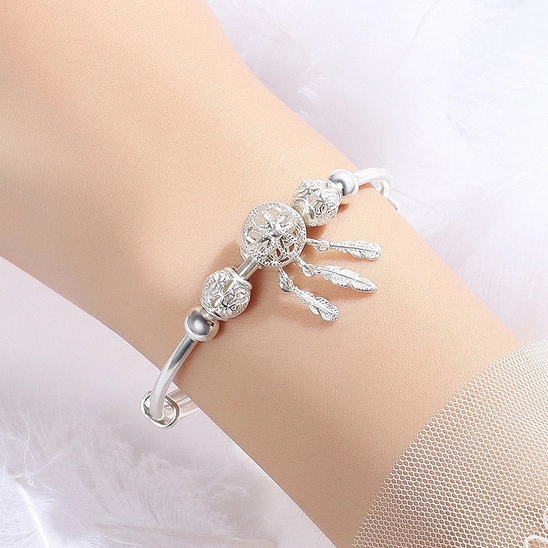 Pulsera ajustable de atrapasueños de la más fina plata de ley 925