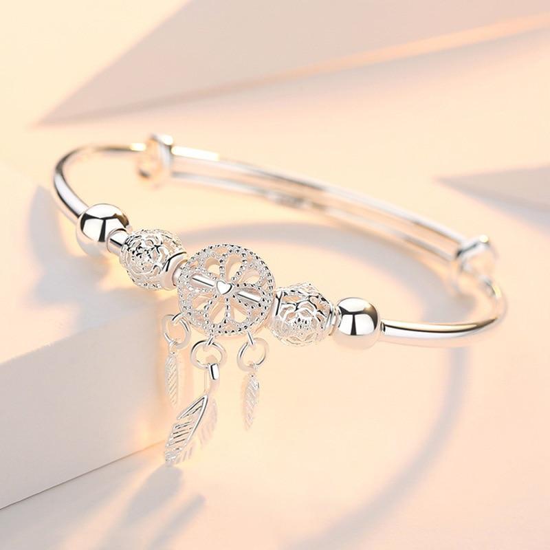 Pulsera ajustable de atrapasueños de la más fina plata de ley 925