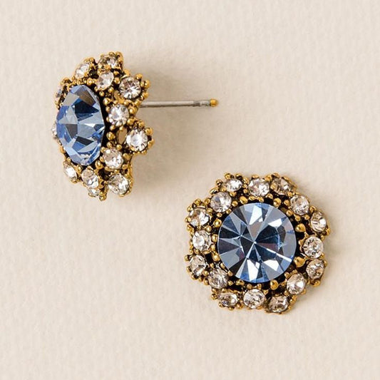 Pendientes vintage azules brillantes en un elegante diseño redondo