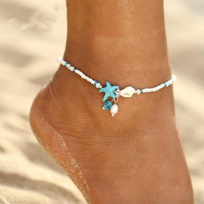 Elegantes tobilleras con diseño de estrella y concha, adornadas con piedras naturales preciosas