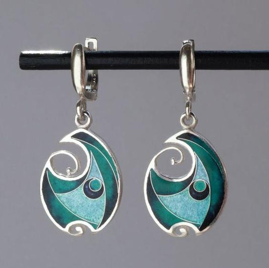 Pendientes Retro de Emaille Azul y Plata - ¡Un Toque de Nostalgia!