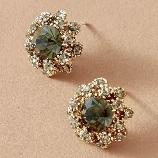 Elegantes pendiente vintage verde con diseño redondo brillante