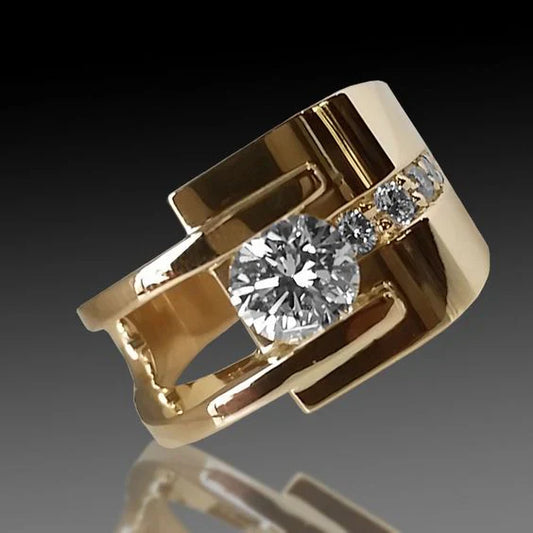 Anillo Vintage Elegante con Zircón Irregular en Tonalidad Dorada