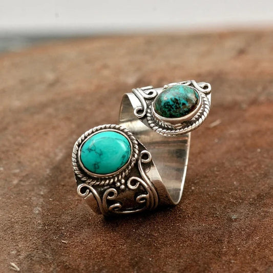 Anillo ajustable de doble engaste con turquesa radiante