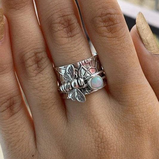 Anillo giratorio de meditación Biene Edelstein exquisito para momentos de tranquilidad