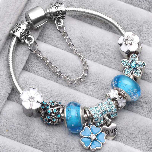 Brazaletes de plata vintage elegantes azules