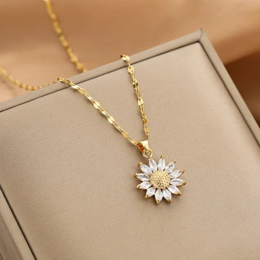 Collar de cristal dorado con motivo de girasoles