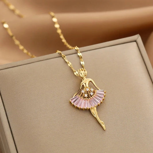Collar de Bailarina Elegante en Oro con Cristales Brillantes