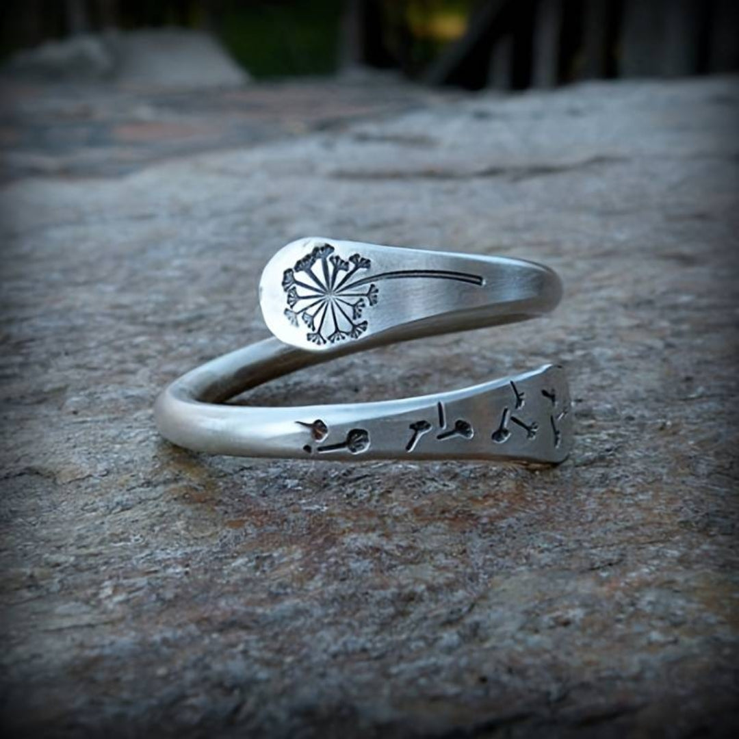 Anillo Abierto de Diente de León Vintage Estiloso
