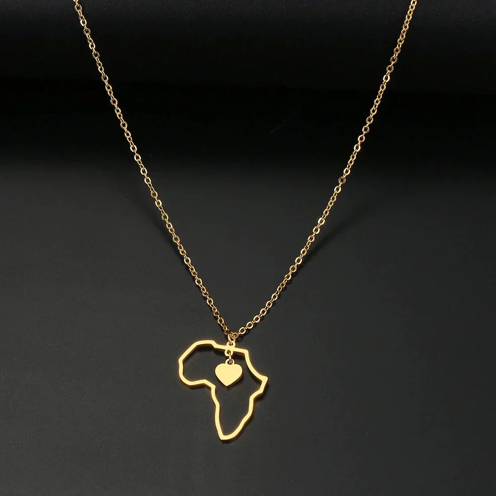 Collar en forma de corazón de continentes dorados: Una pieza de joyería única llena de significado