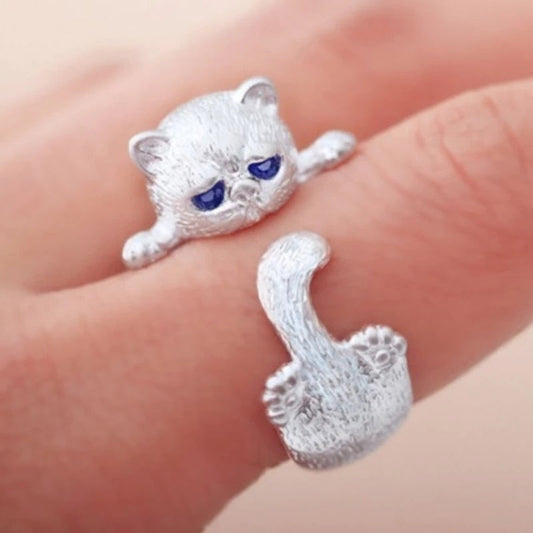 Anillo Kitty Ajustable Elegante de Plata de Ley 925