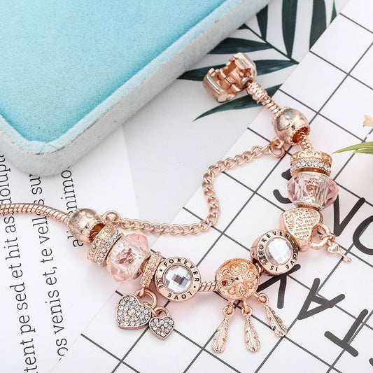 Pulsera atrapasueños Rose mágica con elegantes charms de plata de ley