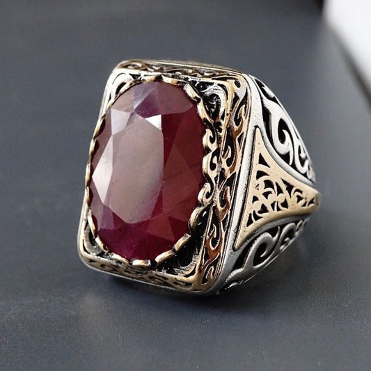 Anillo de sello turco vintage en rojo brillante