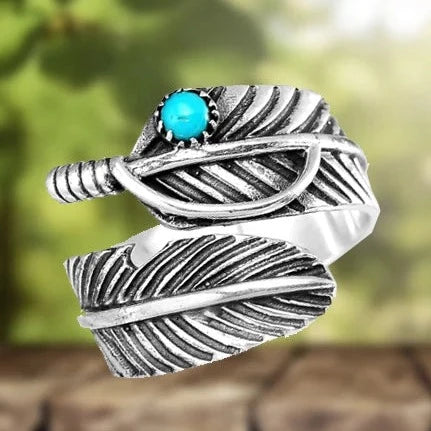 Anillo Ajustable de Pluma Turquesa Bohemio