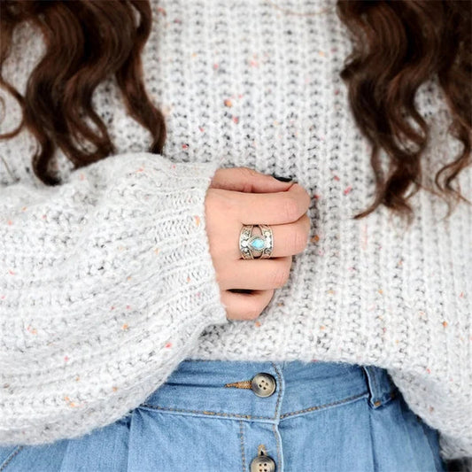 Anillo Abierto Elegante con Diseño de Gota de Turquesa