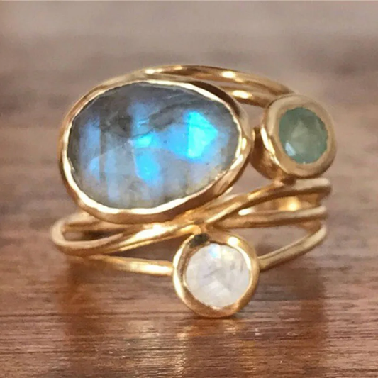 Anillo Boho Dorado Brillante con Cristales Brillantes