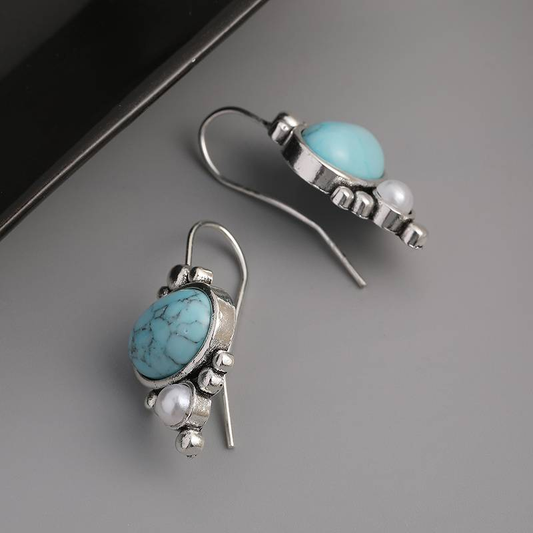 Pendientes de cuentas de piedra azul cielo vintage encantadores