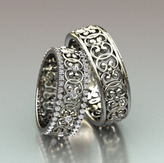 Elegante set de anillos huecos de plata vintage
