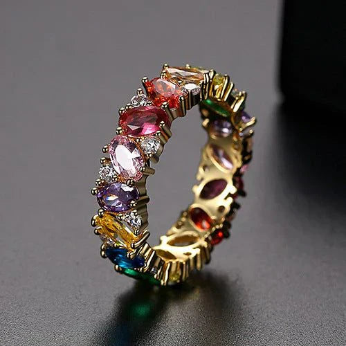 Impresionante anillo vintage de zirconia multicolor