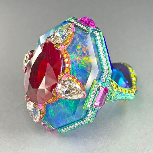 Anillo vintage fascinante con juego de colores vibrantes